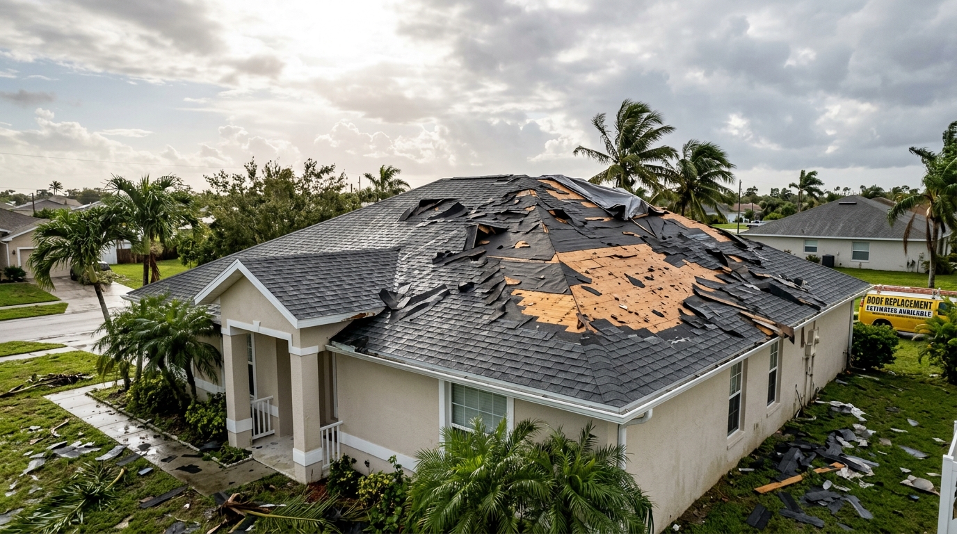 Storm Damaged Roof Before Repair
